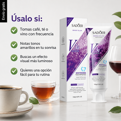 V34 Pasta Dental Blanqueadora SADOER- Elimina Manchas Amarillas