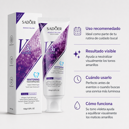 V34 Pasta Dental Blanqueadora SADOER- Elimina Manchas Amarillas