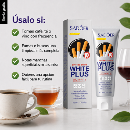 White Plus Anti Tabaco Pasta Dental SADOER- Manchas de Cafe, Te y Tabaco